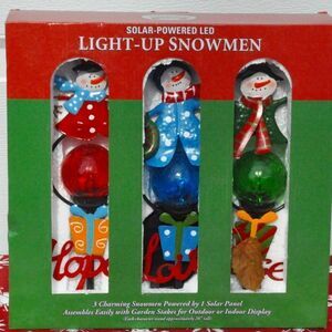 Solar-Powered LED Light-Up Snowmen Assembles Easily with Garden Stakes - New